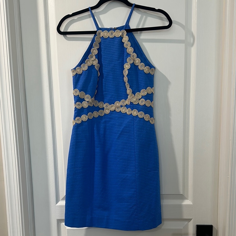 NWT - Lilly Pulitzer Elegant Blue Dress with Gold Detailing